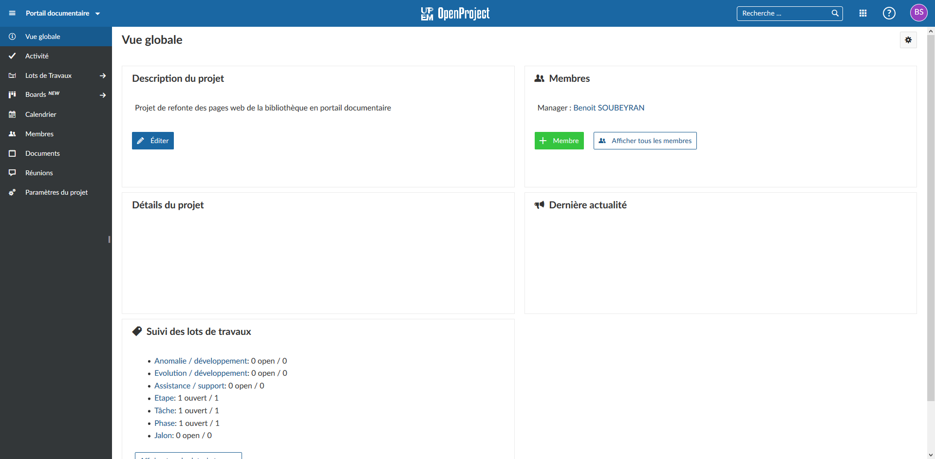 Project management dashboard showing a digital transformation roadmap